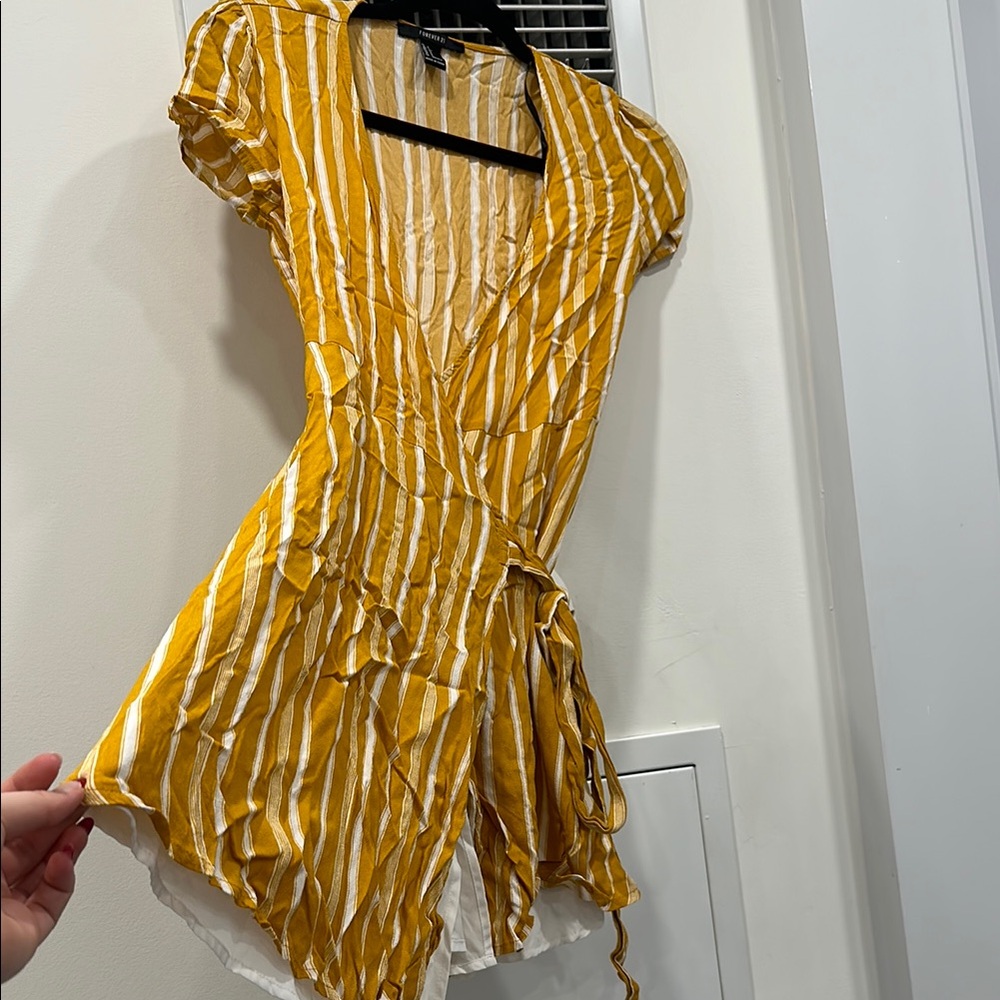 Striped Yellow Wrap Dress